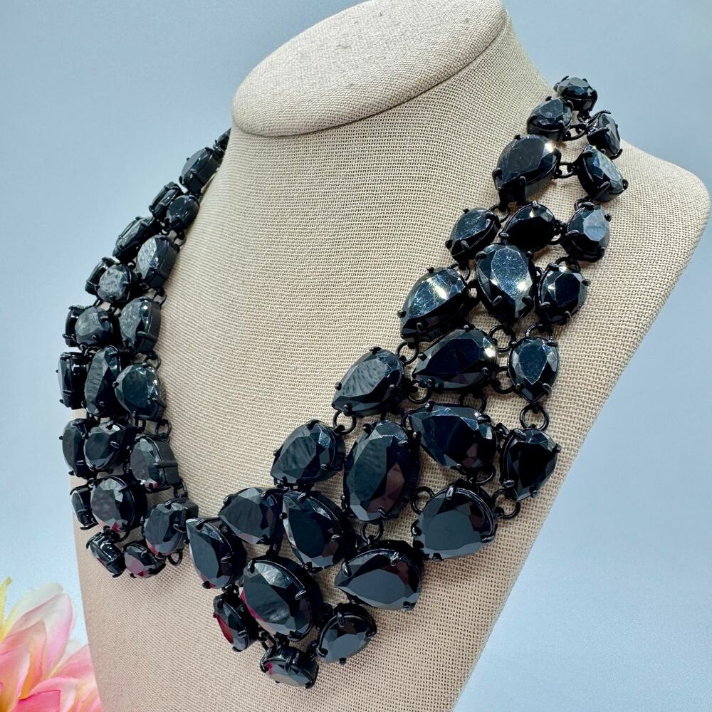 Kate Spade New York Plaza Anthee Collar Necklace Black Rhinestone Signed Rare - Picture 7 of 14